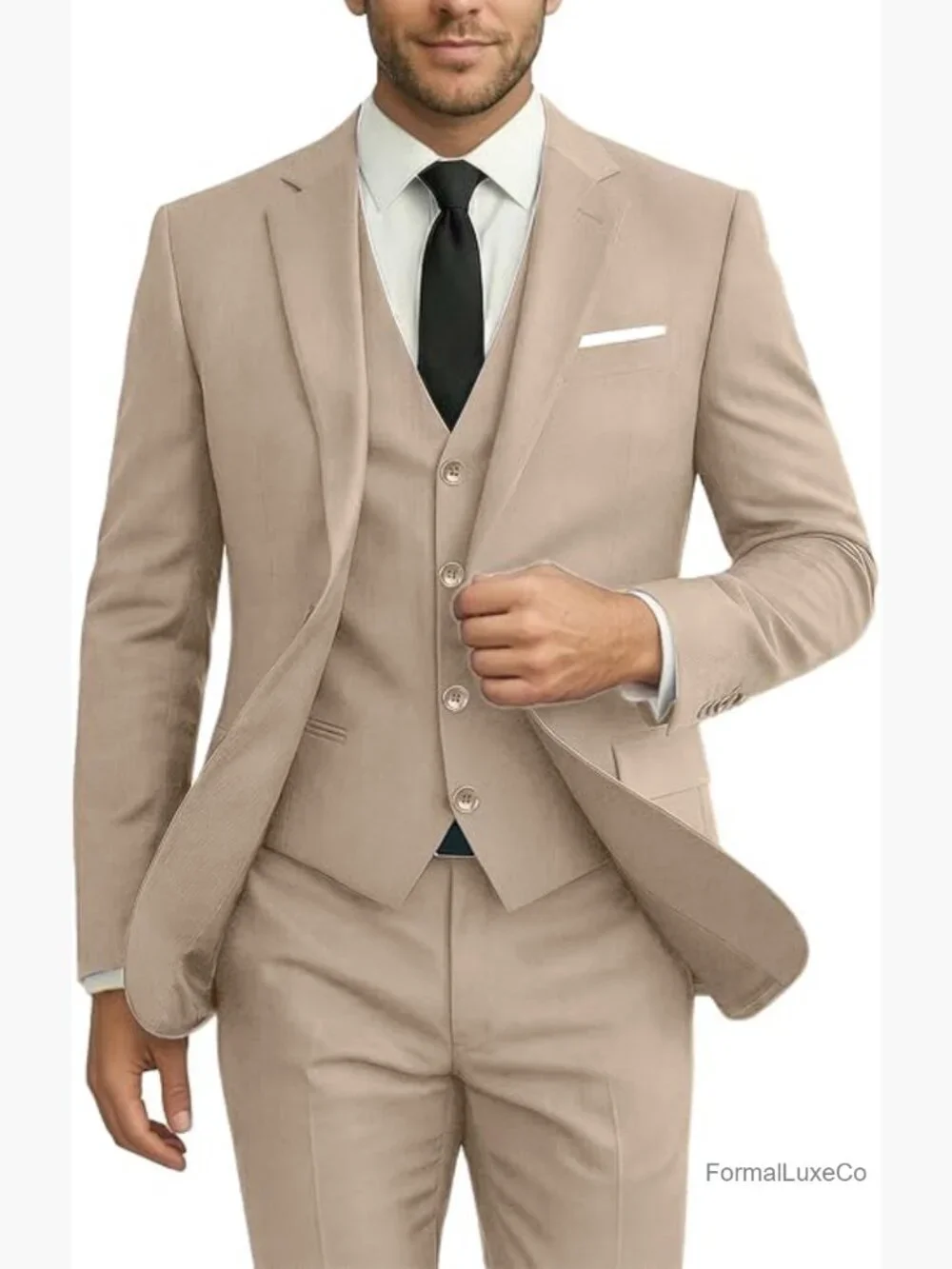 3 Piece Slim Fit Wedding Suit Set Blazer Vest Pants Groomsmen Prom
